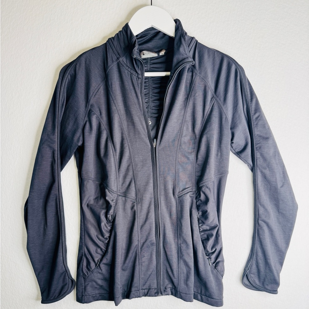 Athleta Revive Ruched Gray Vented Full Zipper Jacket Women's Medium